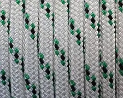 12MM IRB BOWLINE BRAID - DB POLY  - WHITE WITH GREEN FLECK - SOLD PER METRE